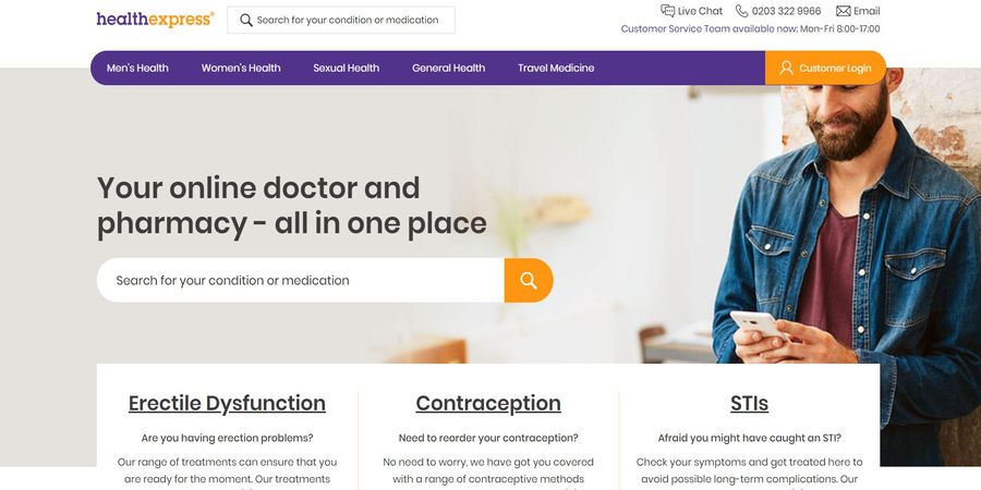 Screenshot of the HealthExpress homepage